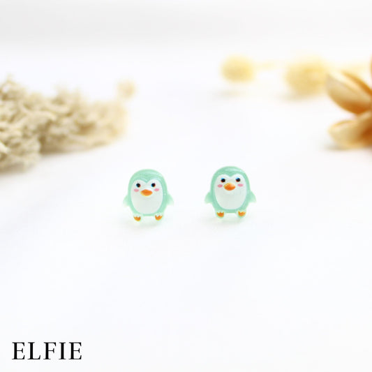 Green Penguin Clear Stud Earring
