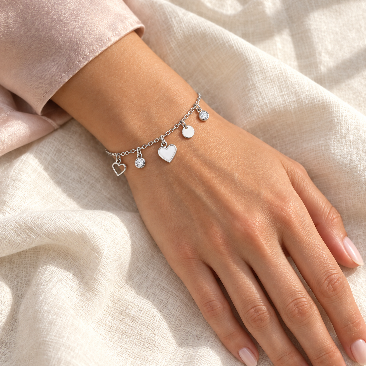 Amora Heart Charm Bracelet – Silver