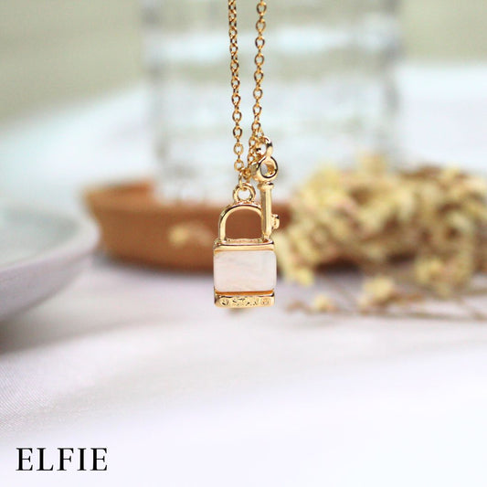 Key Lock Marble Titanium Necklace