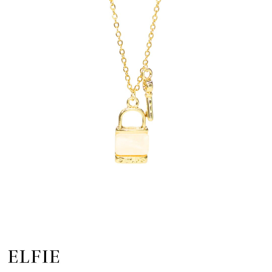 Key Lock Marble Titanium Necklace