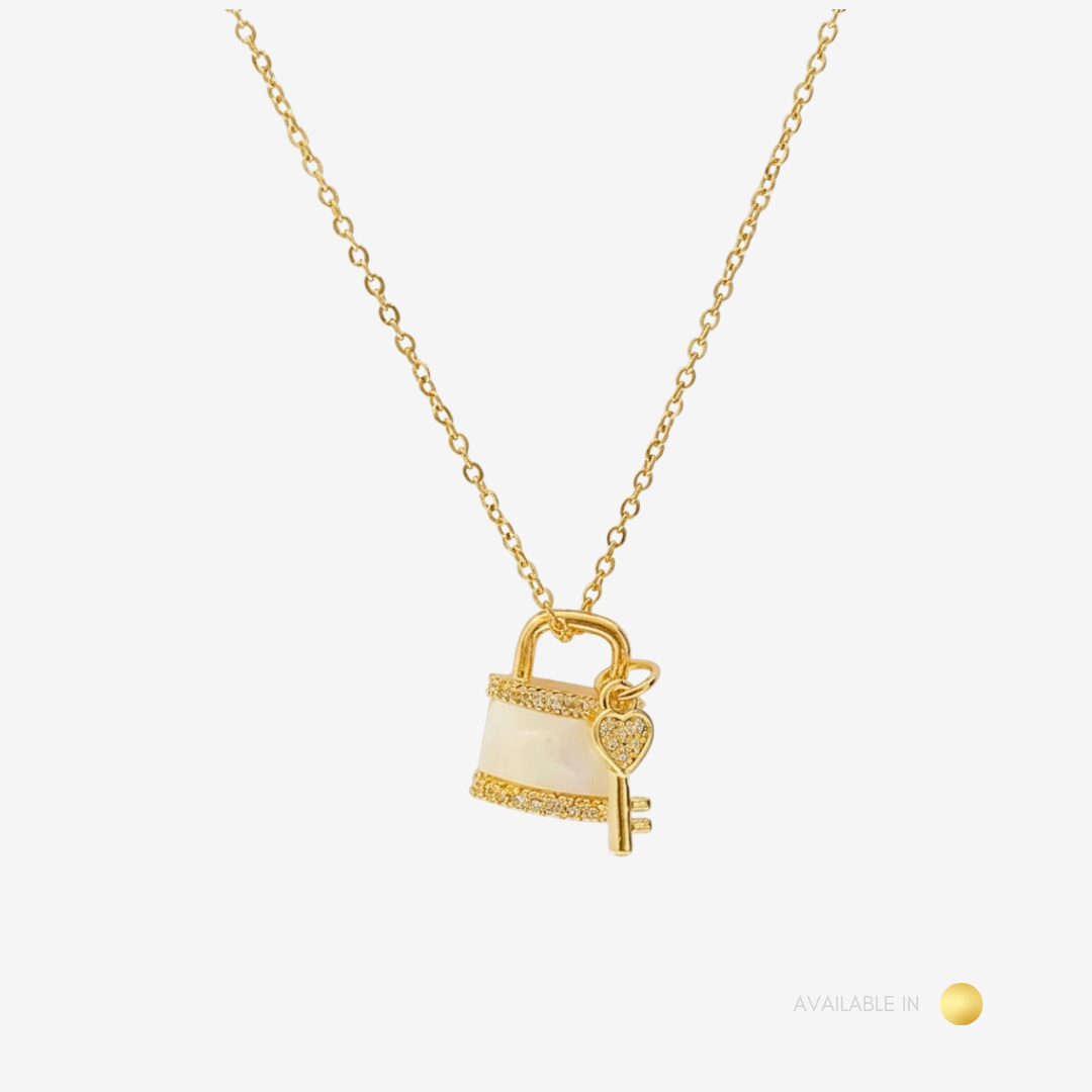 Key Lock Marble Titanium Necklace