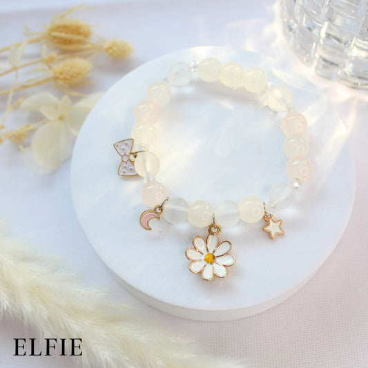 Light Pink Daisy Pearl Glass Bracelet