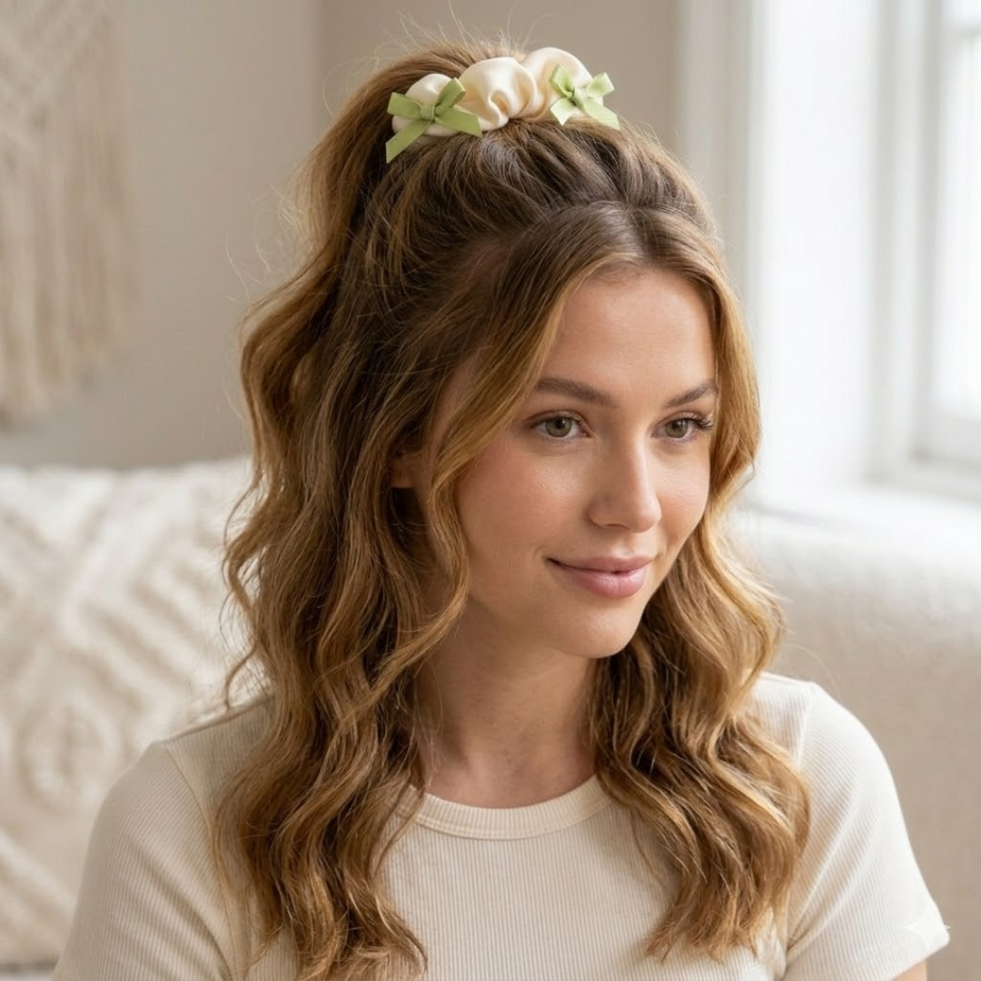 Lime Bow Satin Scrunchie Hair Accessories