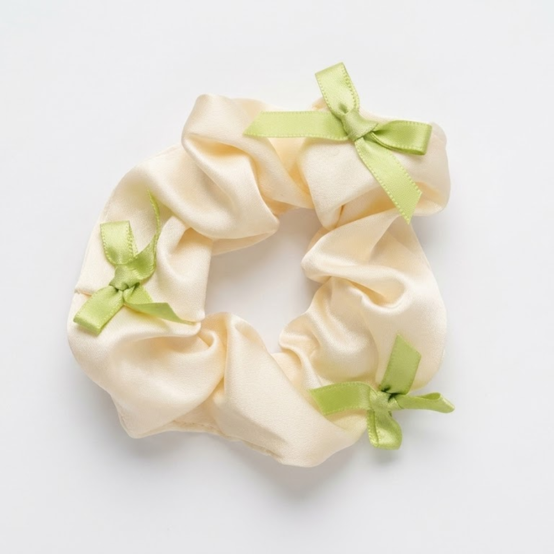 Lime Bow Satin Scrunchie Hair Accessories
