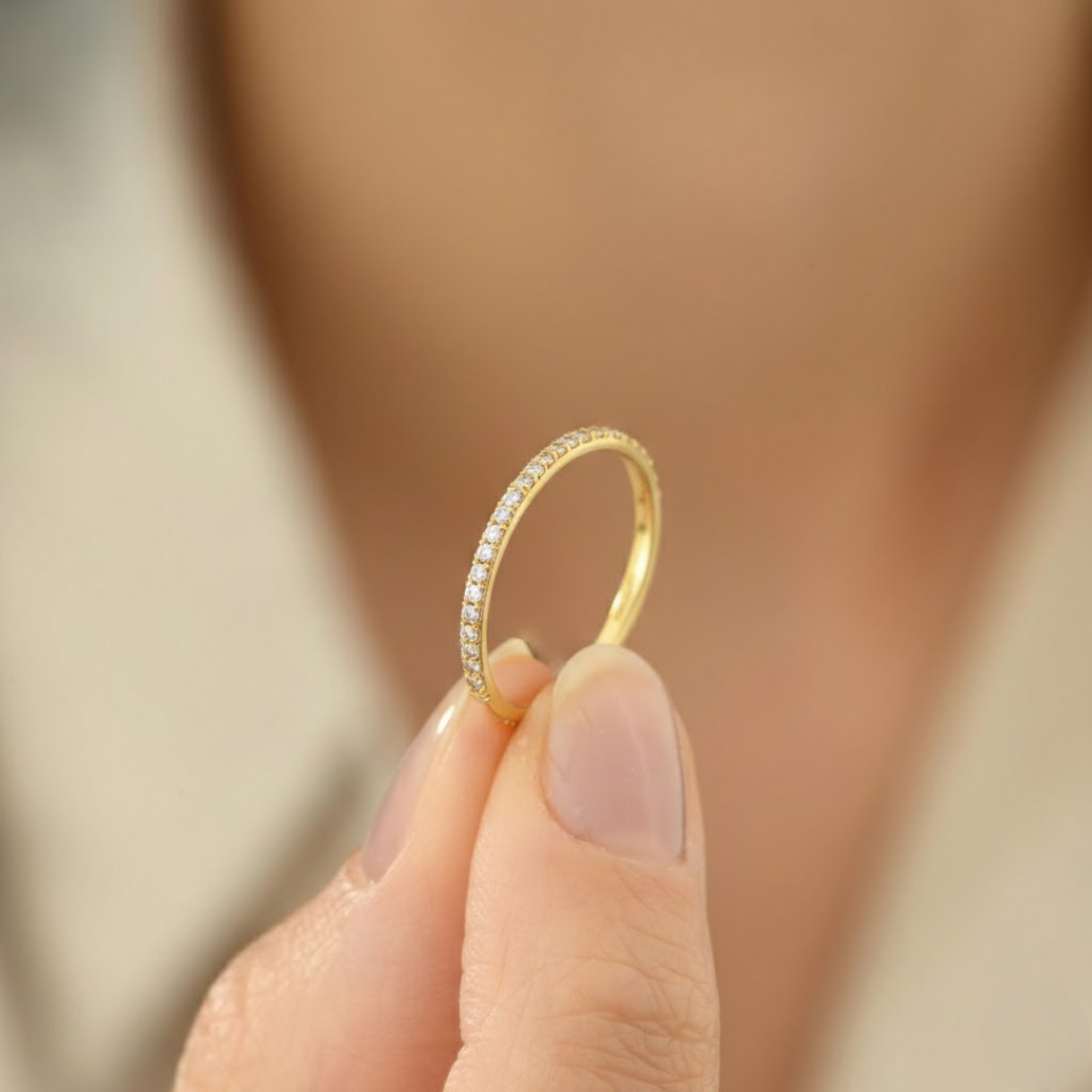 Lumi Line Diamond Silver Titanium Ring