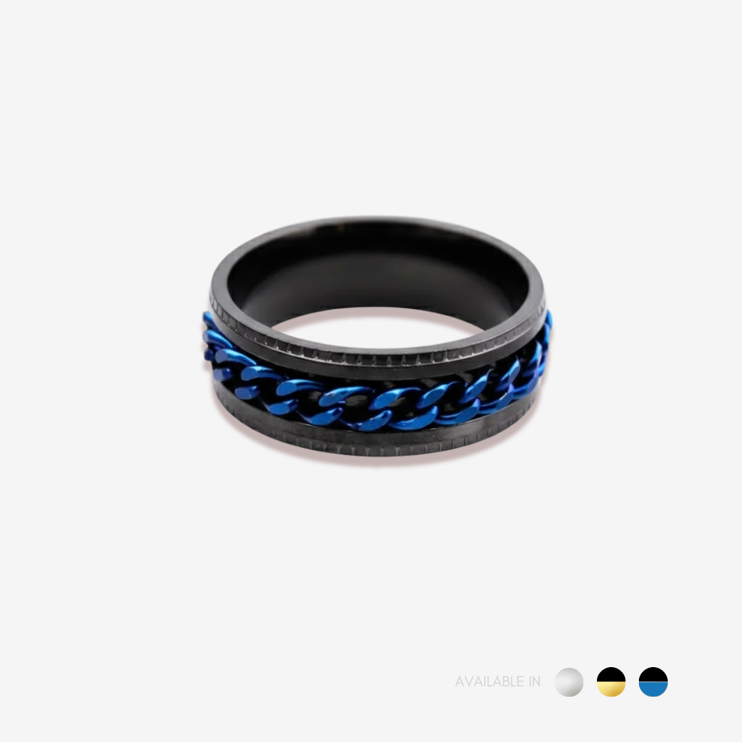 Masculine Chain Inlay Gold Black Titanium Ring