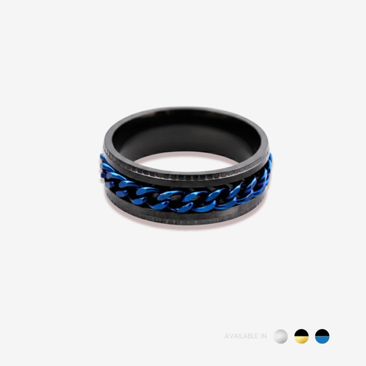 Masculine Chain Inlay Gold Black Titanium Ring
