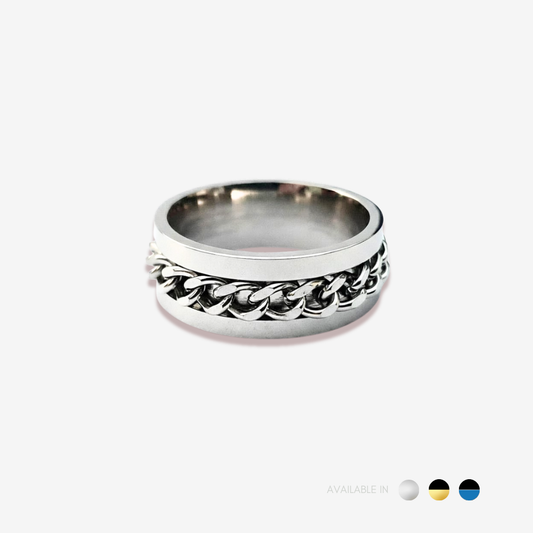 Masculine Chain Inlay Silver Titanium Ring