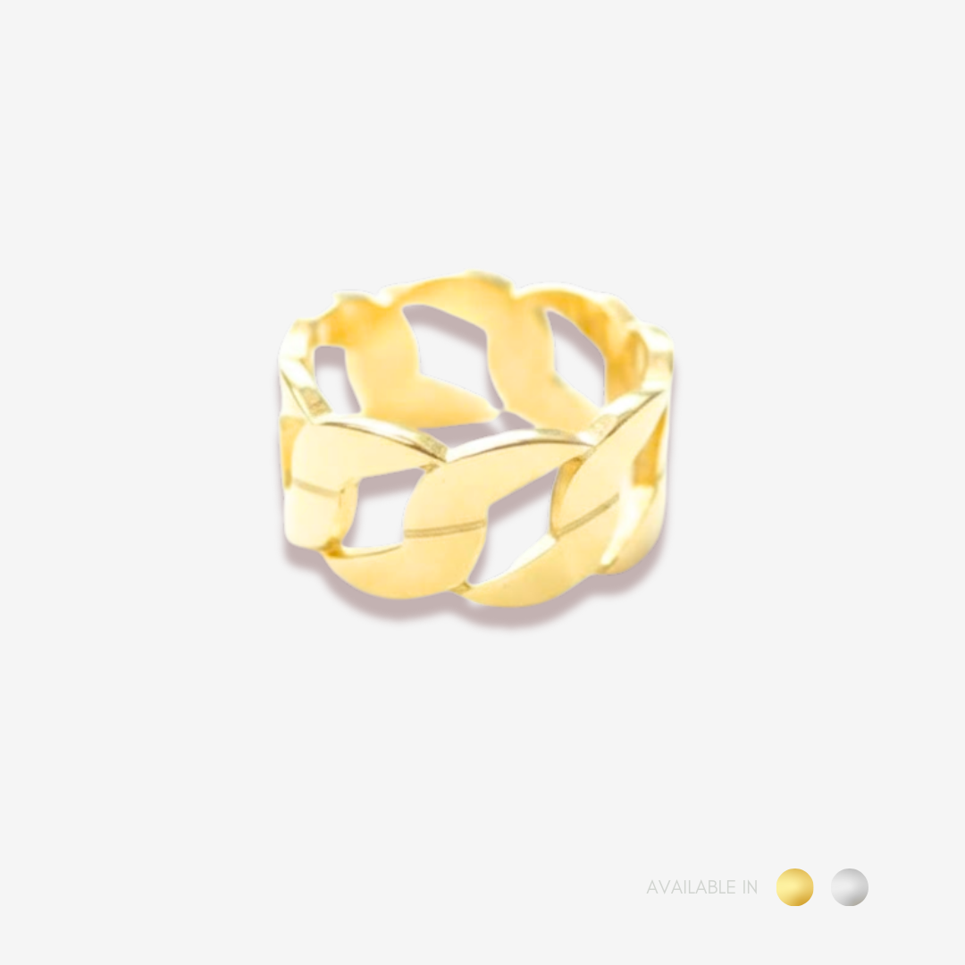 Masculine Atlas Chain Silver Design Titanium Ring