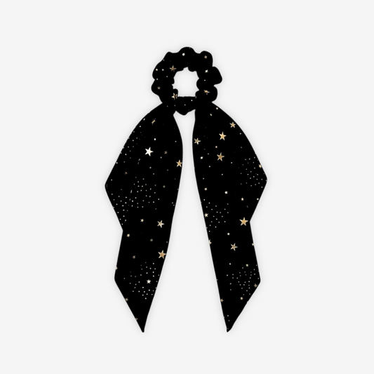 Metallic Star Black Gold Ribbon Long Scrunchie Hair Accessories
