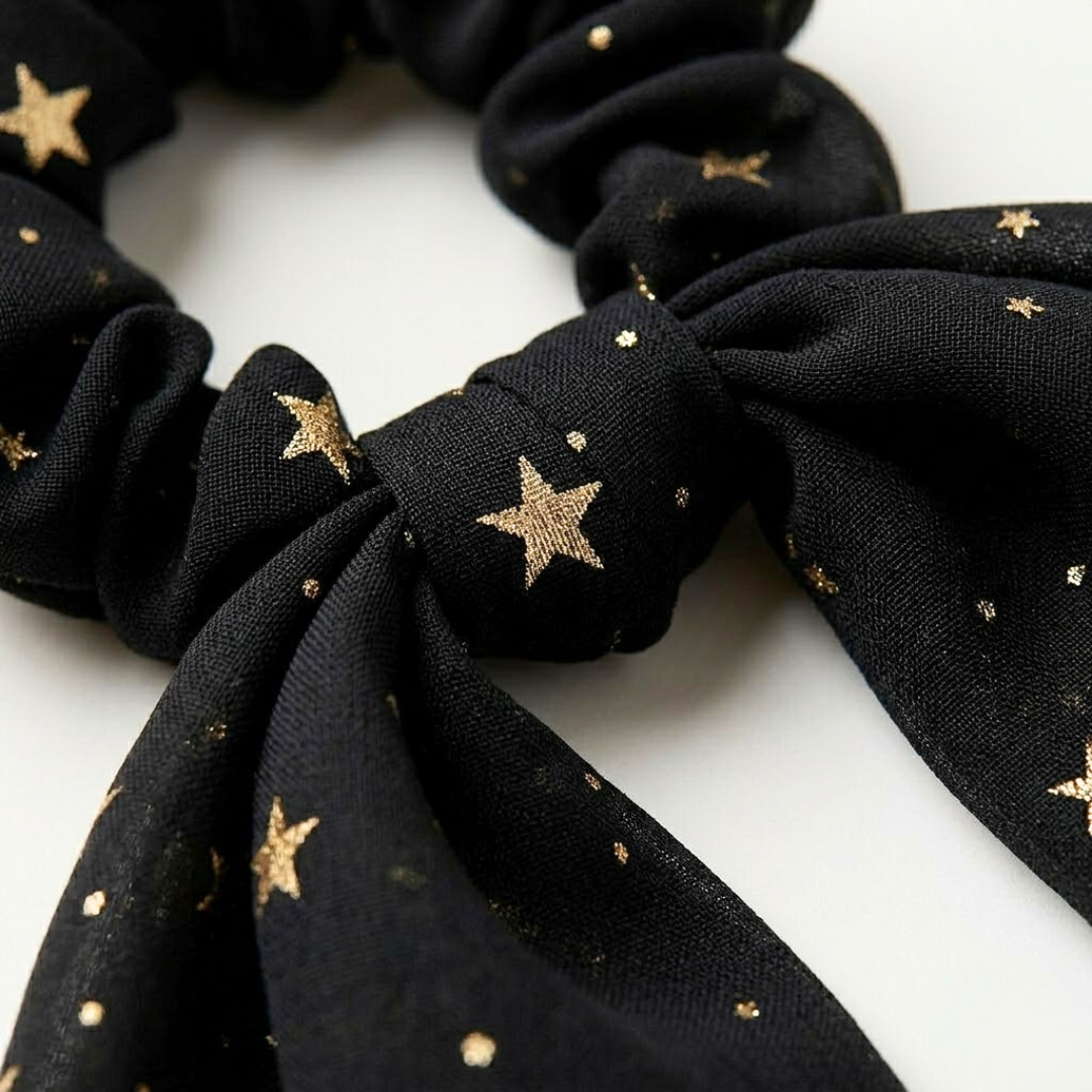Metallic Star White Gold Ribbon Long Scrunchie Hair Accessories