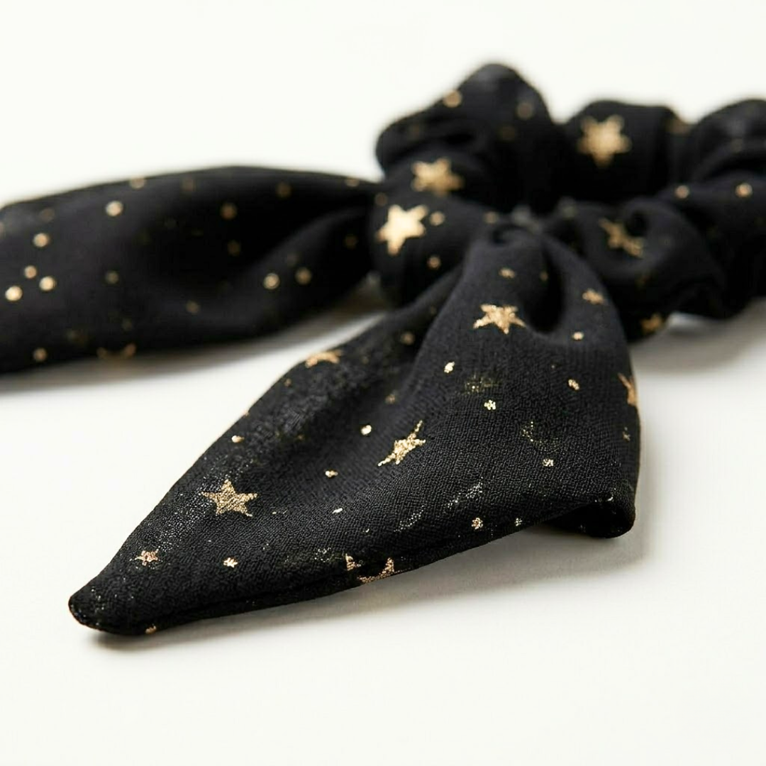 Metallic Star White Gold Ribbon Long Scrunchie Hair Accessories