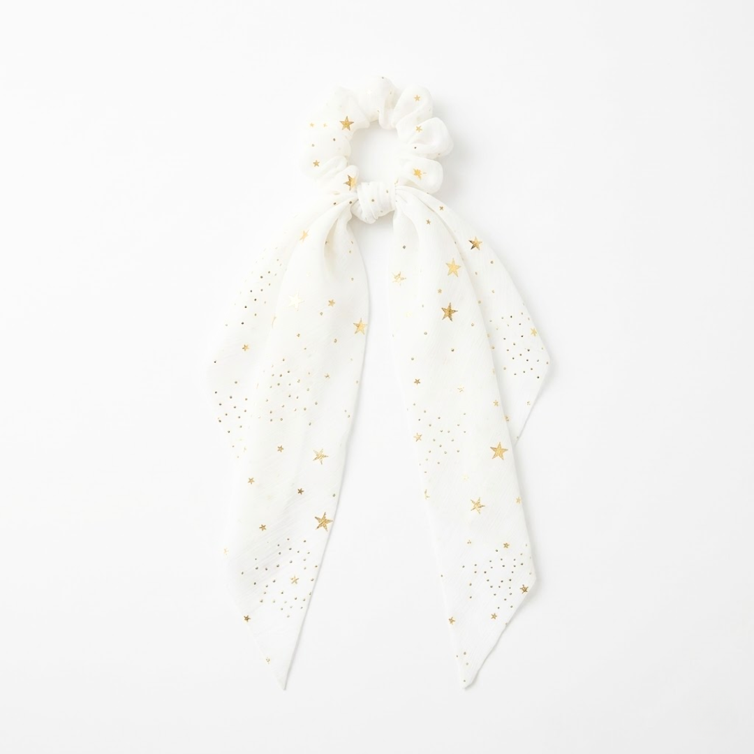 Metallic Star Black Gold Ribbon Long Scrunchie Hair Accessories