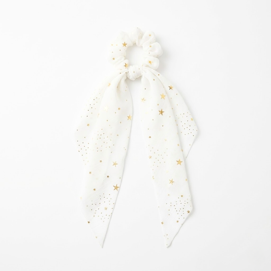 Metallic Star White Gold Ribbon Long Scrunchie Hair Accessories