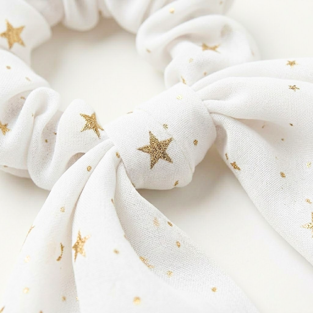 Metallic Star White Gold Ribbon Long Scrunchie Hair Accessories