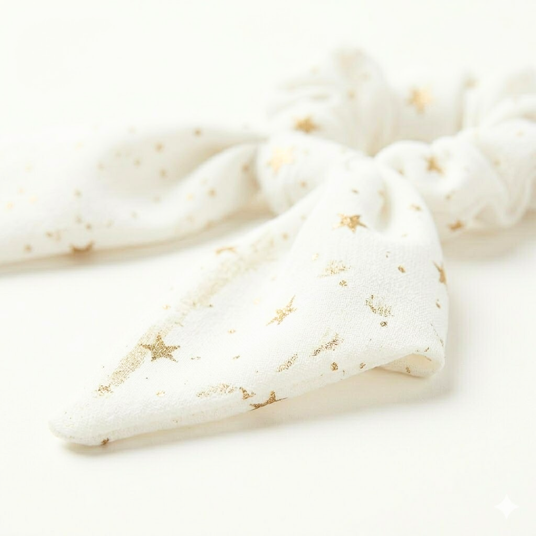 Metallic Star White Gold Ribbon Long Scrunchie Hair Accessories