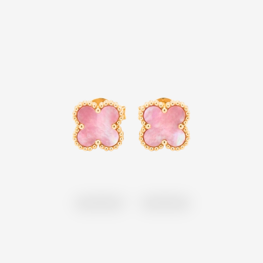 Pendiente de Titanio Rosa con Trébol Milgrain