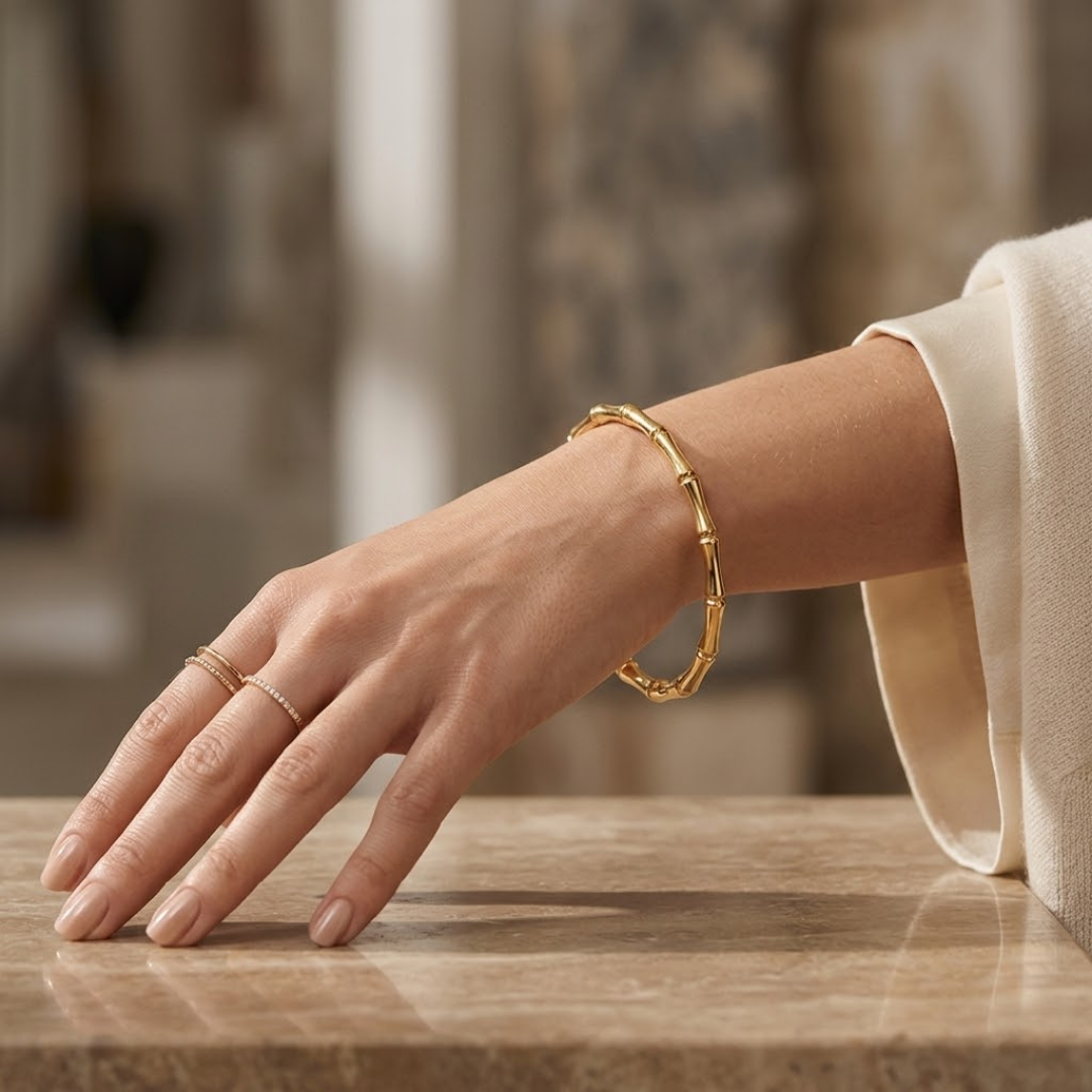 Nala Bamboo Link Gold Titanium Bangle