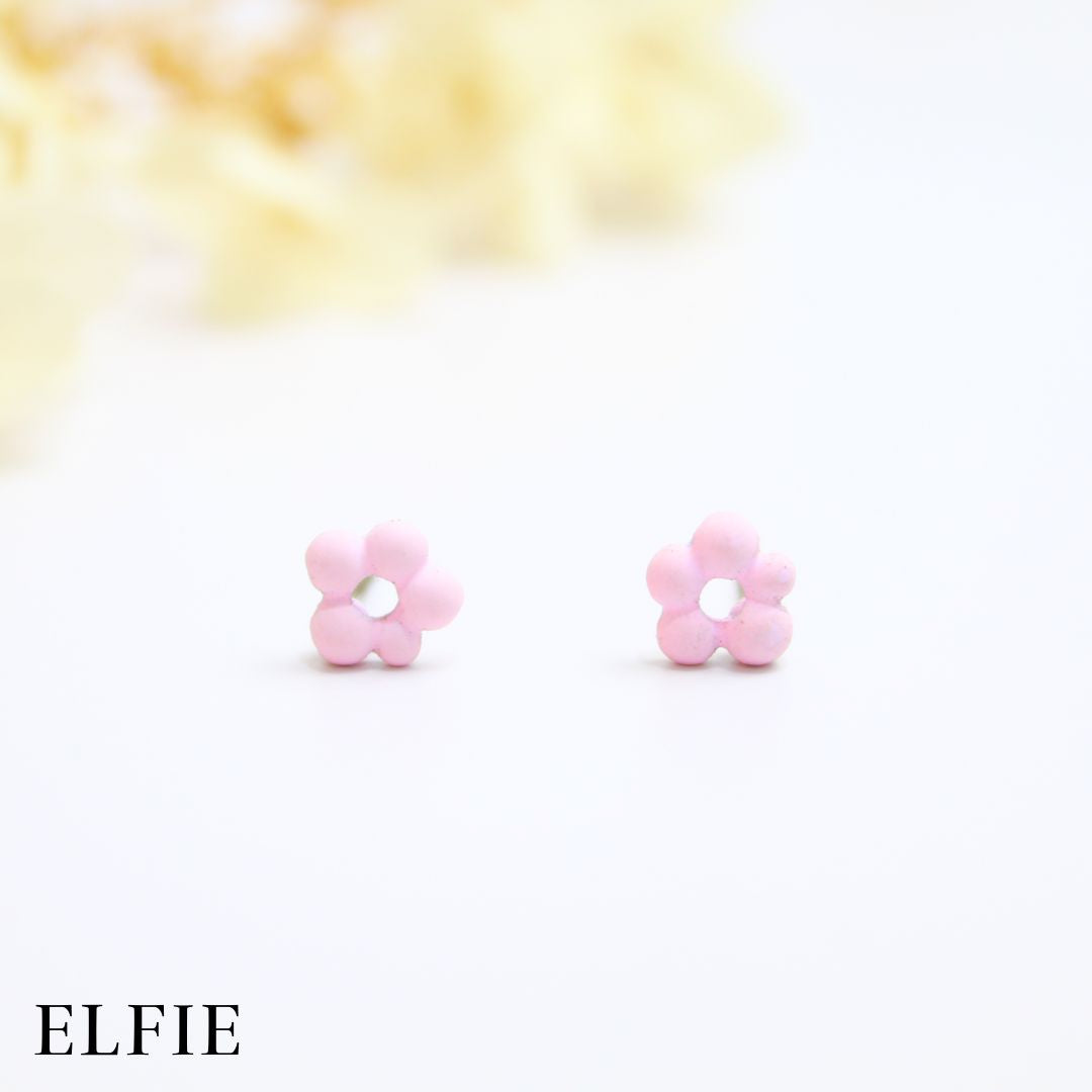 Pinky Flower Donut Stud Earring