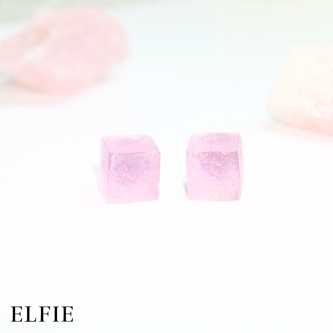 Pink Resin Cube Stud Earring
