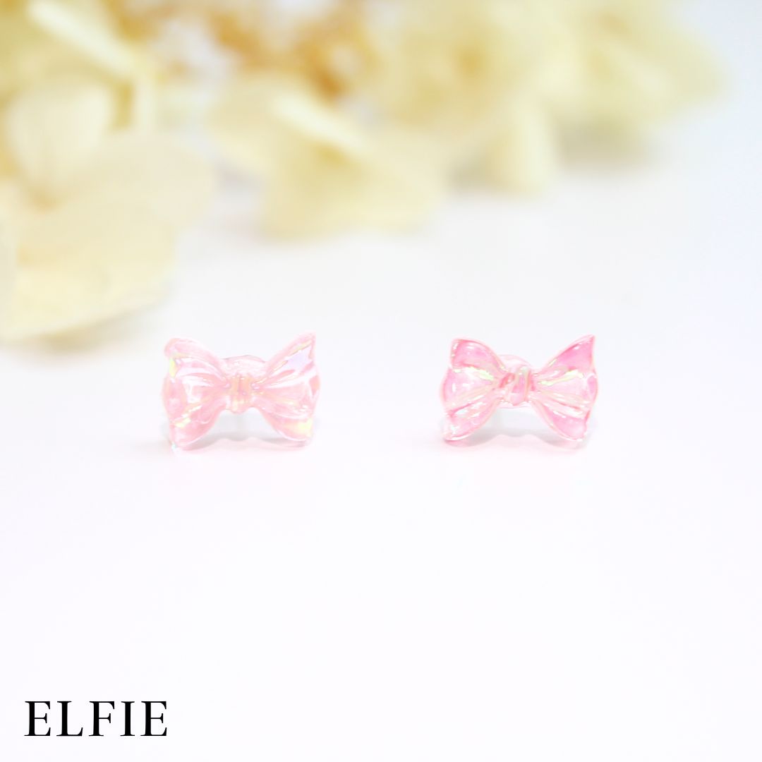 Pink Glossy Bow Stud Earring