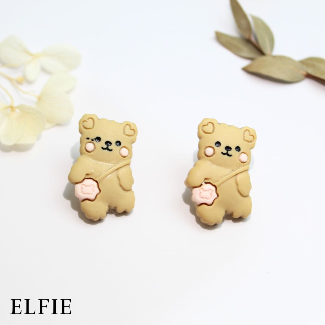 Cute Bear With Bag Stud Earring