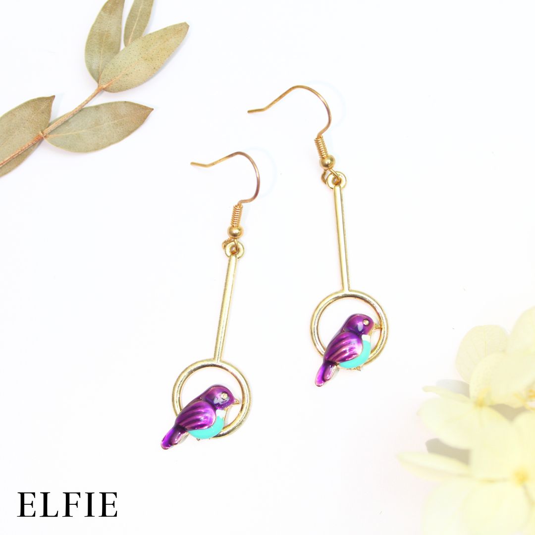 Purple Starling Bird Earring