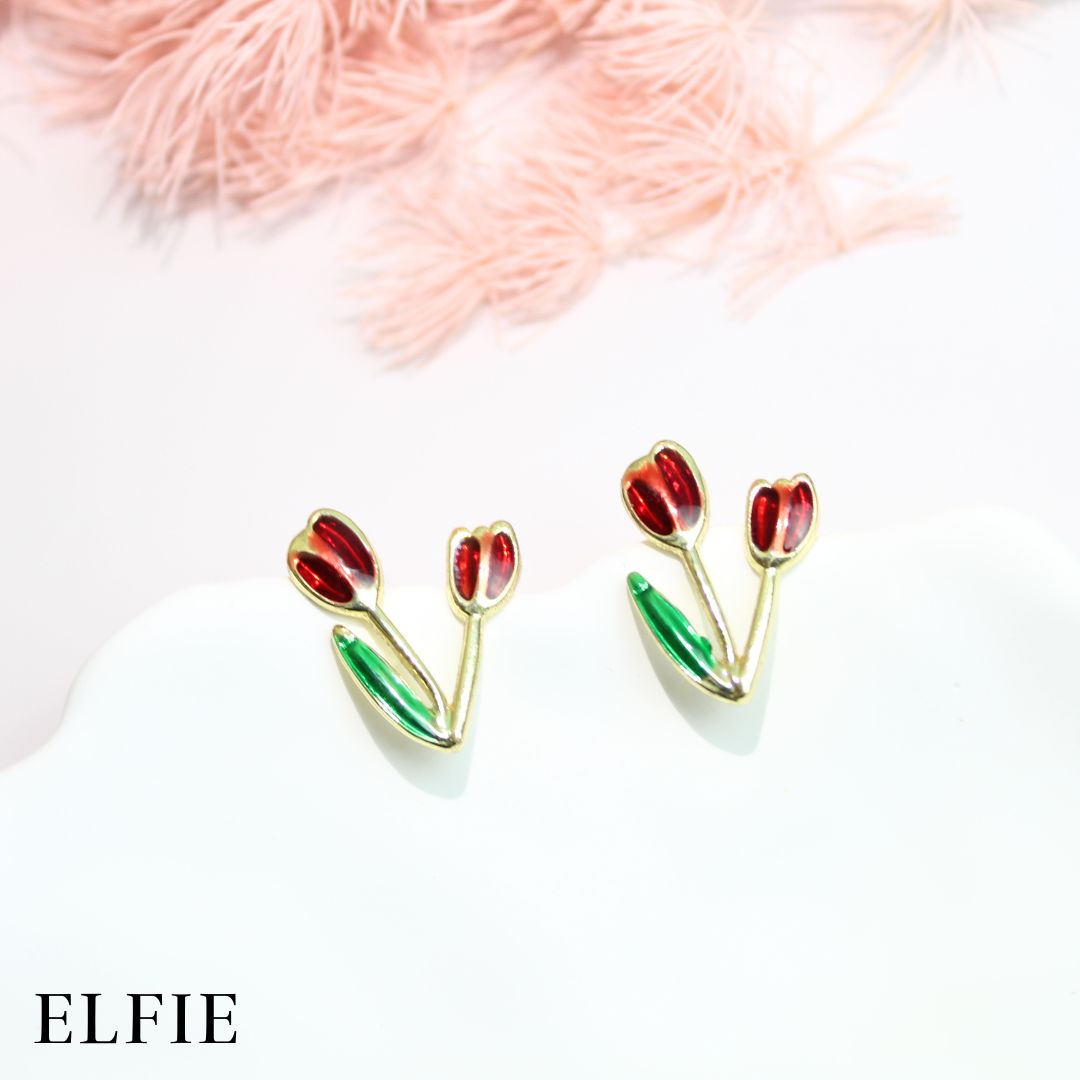 Red Tulip Stud Earring