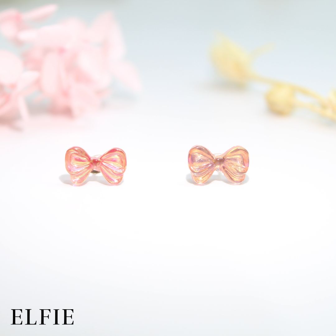 Pink Resin Bow Stud Earring