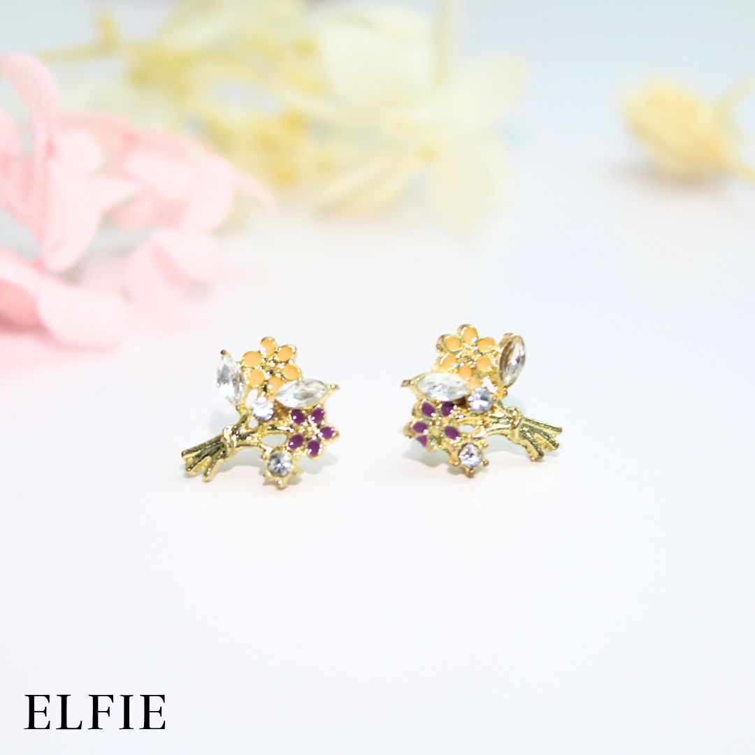 Golden Bouquet Flowers Stud Earring