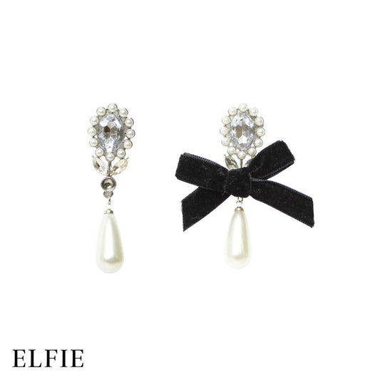 Ribbon Pearl Pendant Stud Earring