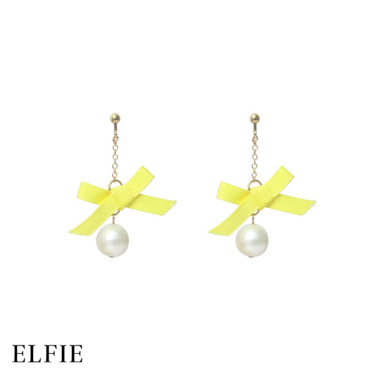 Yellow Bow Pearl Earring