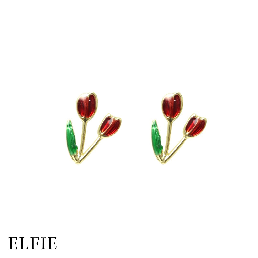 Red Tulip Stud Earring