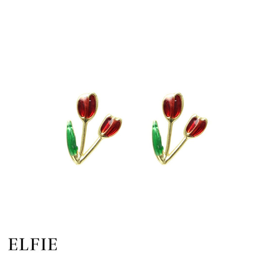 Red Tulip Stud Earring