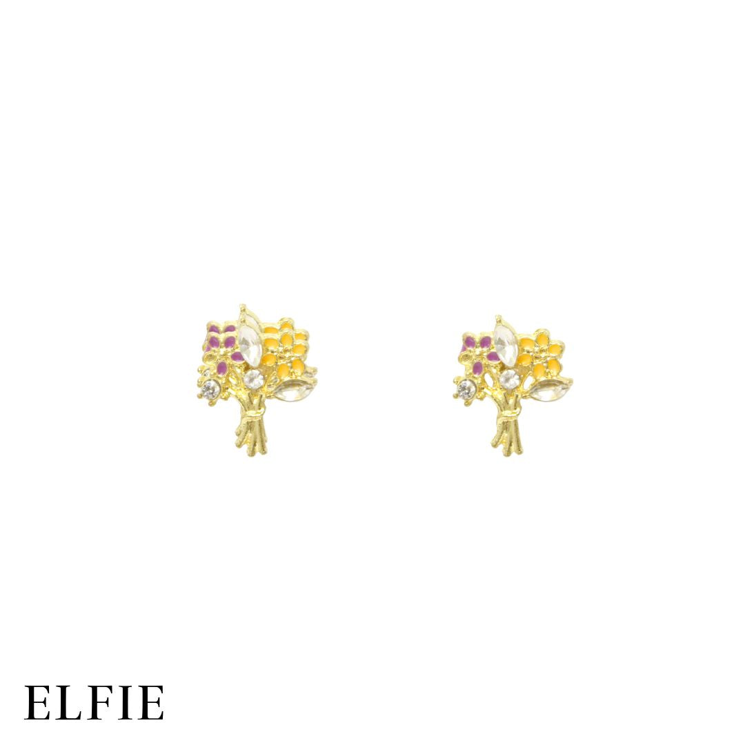 Golden Bouquet Flowers Stud Earring