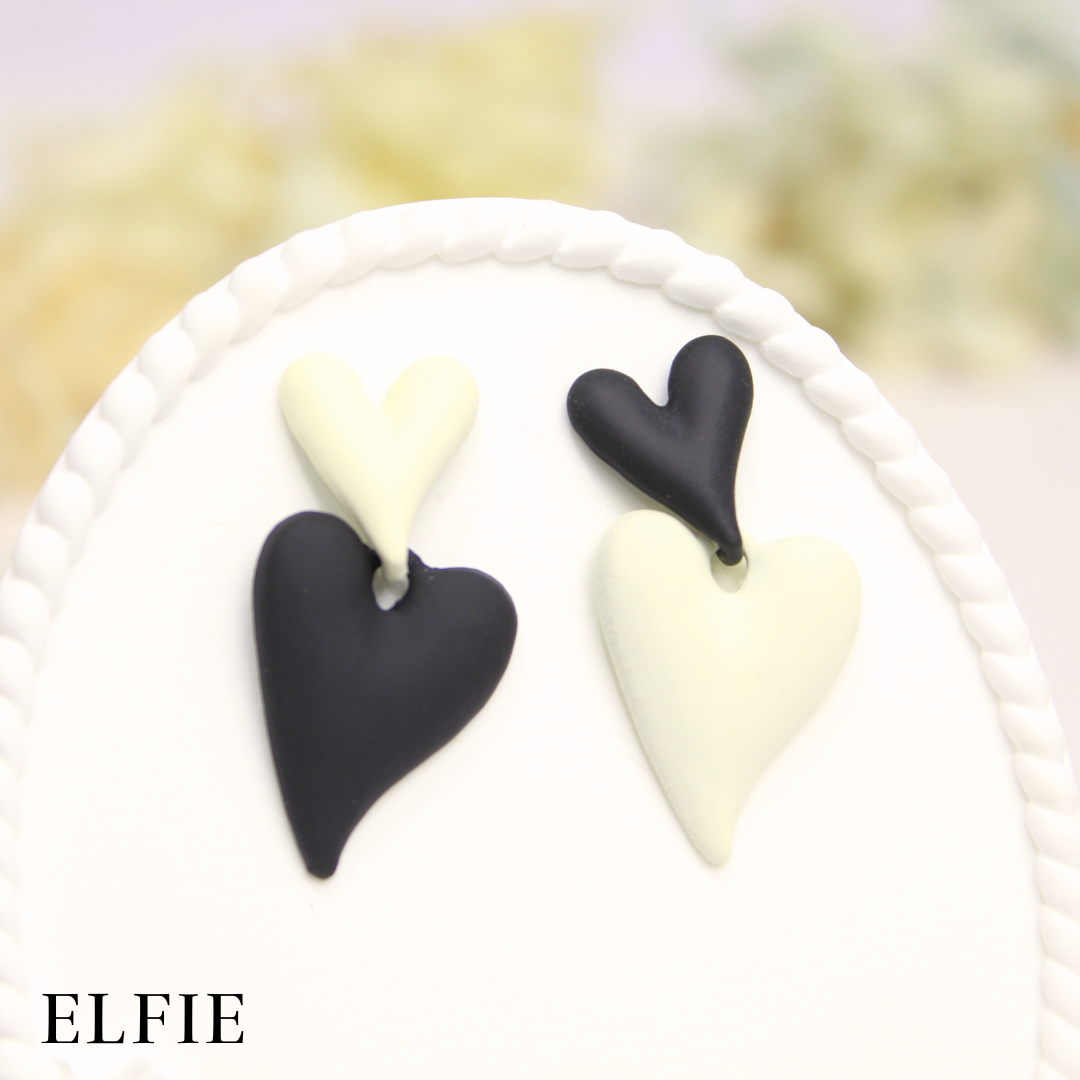B&W Heart Design Stud Earring