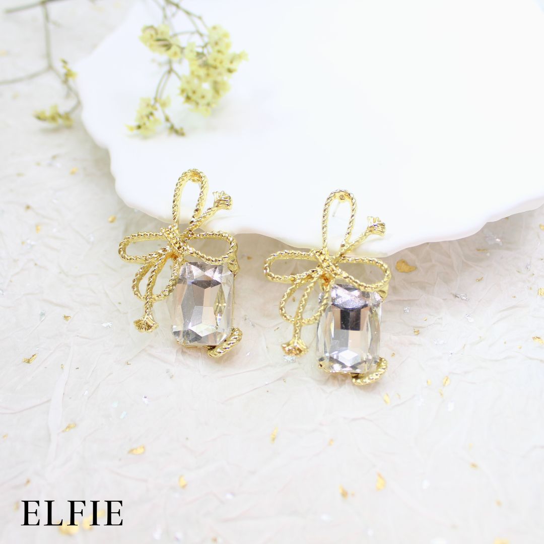 Big Crystal Ribbon Stud Earring