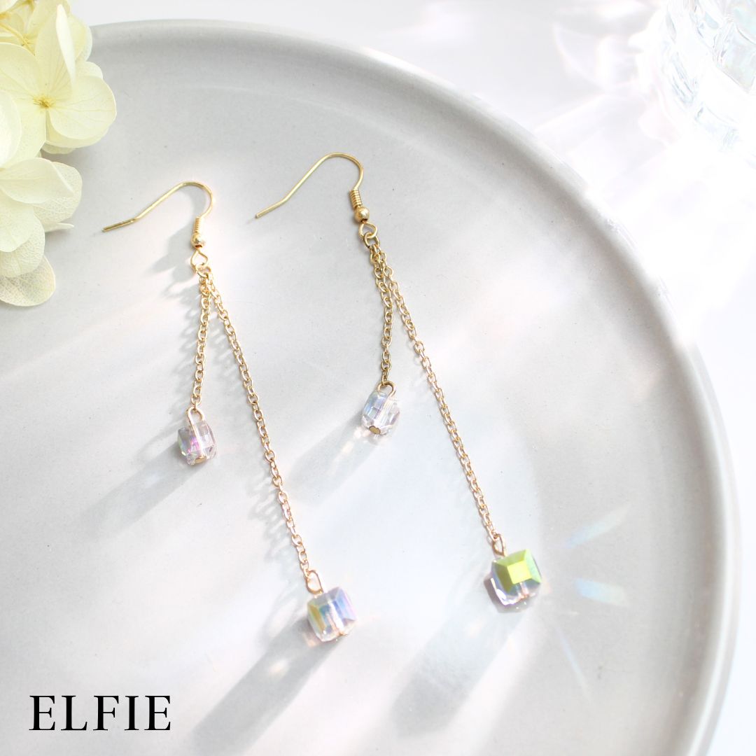 Double Crystal Cube Drop Earring