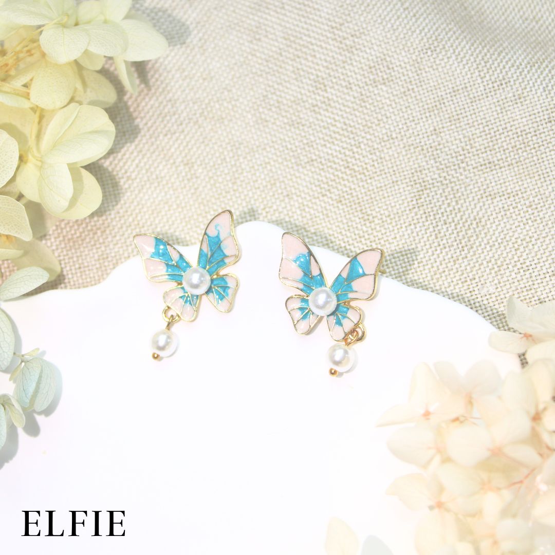 Butterfly Marble Pearl Stud Earring