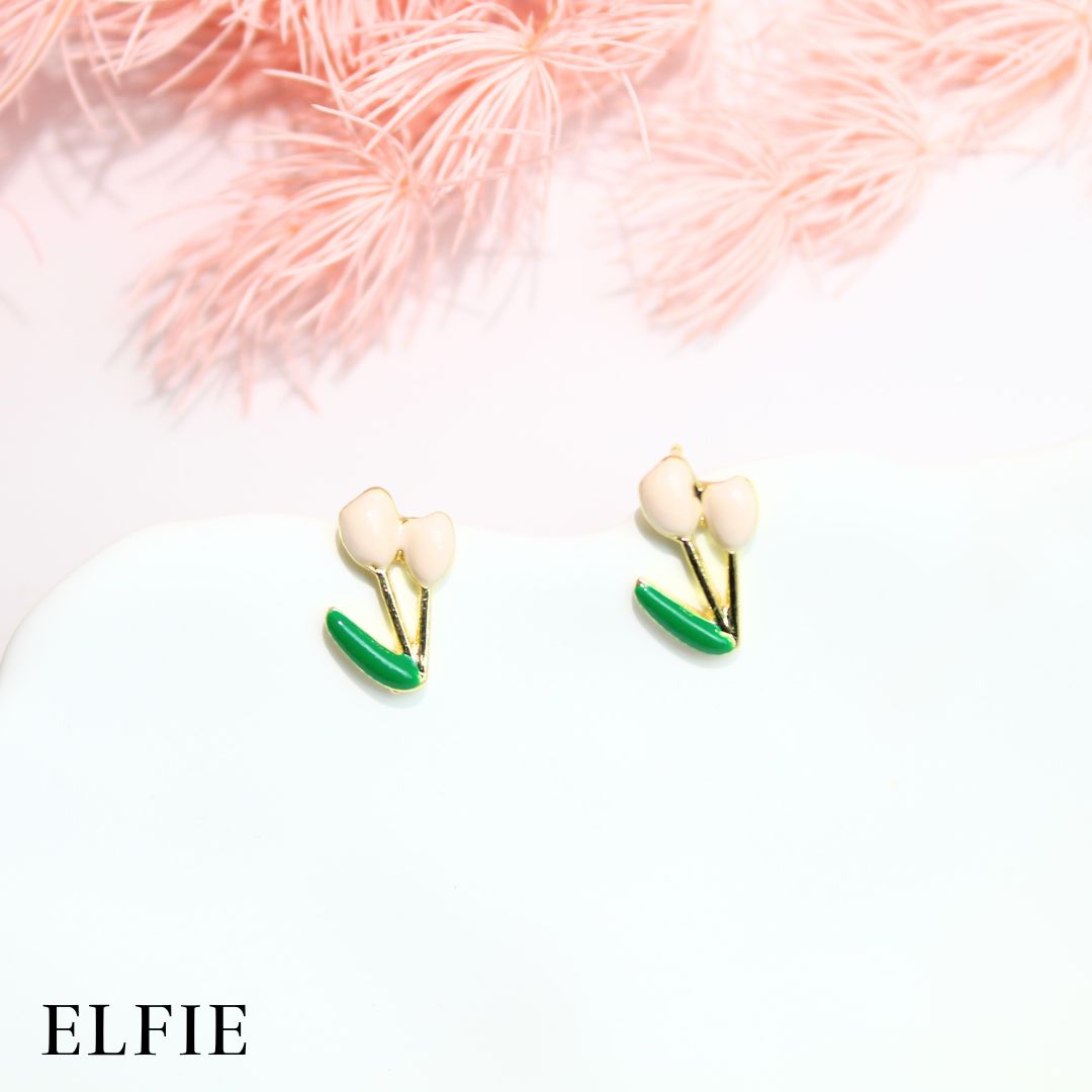 Pink Tulip Metal Stud Earring