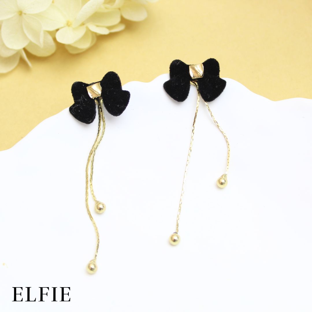 Elegant Black Ribbon Drop Earring