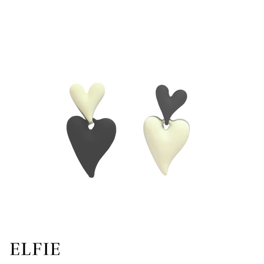 B&W Heart Design Stud Earring