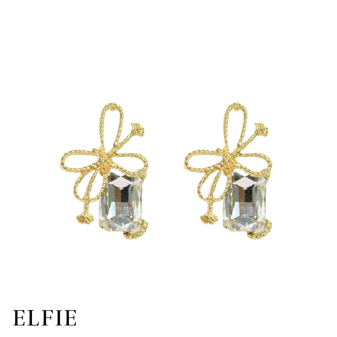 Big Crystal Ribbon Stud Earring