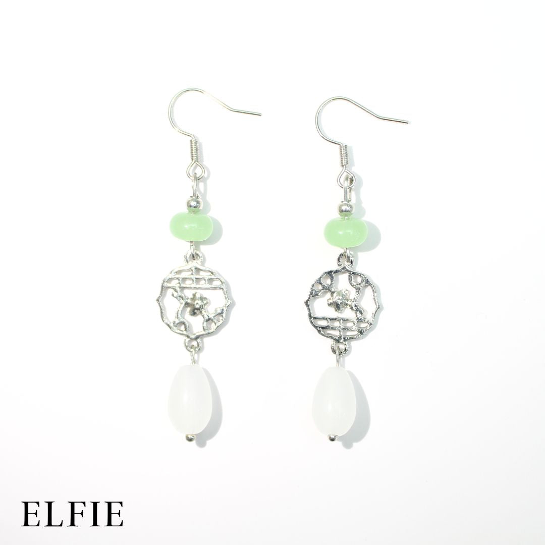 Silver Green Crystal Pendant Earring
