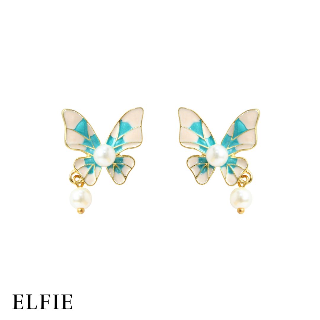 Butterfly Marble Pearl Stud Earring