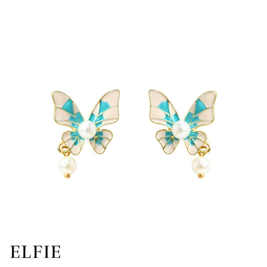 Butterfly Marble Pearl Stud Earring
