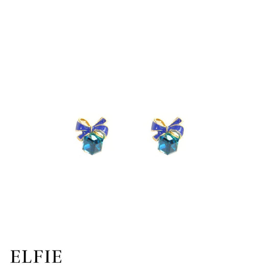 Crystal Cube With Bow Stud Earring