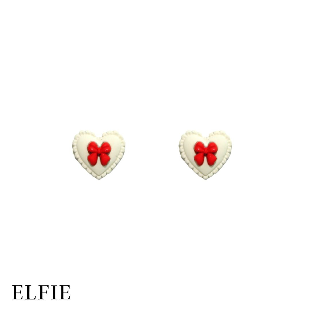 Heart With Ribbon Stud Earring