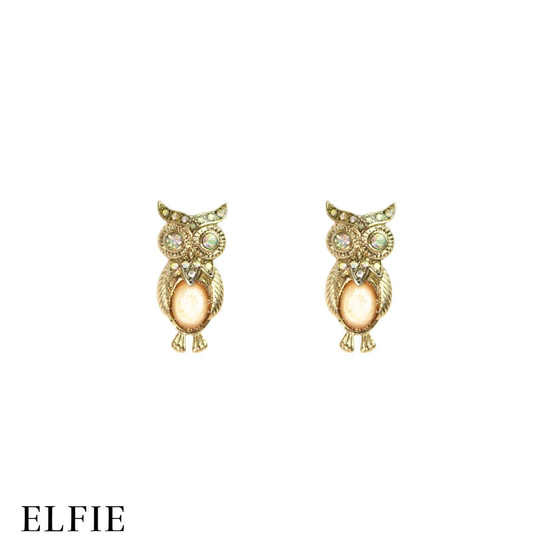 Golden Gemstone Owl Stud Earring