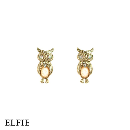 Golden Gemstone Owl Stud Earring